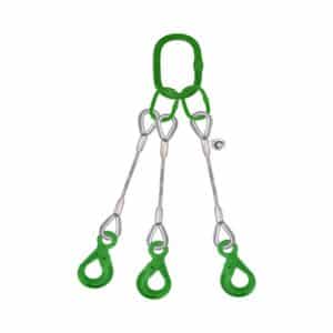 THREE LEG STEEL WIRE ROPE BRIDLE SLING WITH EYE SELF LOCKING HOOK
