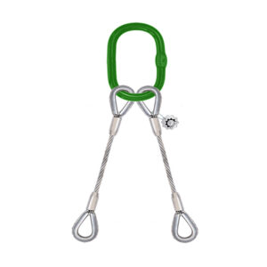 2 LEG WIRE SLING MASTER LINK ON TOP AND LEGS ENDING IN THIMBLE HARD EYES