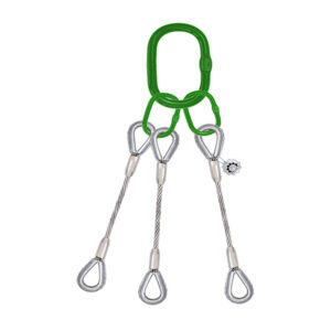 3 LEG WIRE SLING MASTER LINK ASSEMBLY ON TOP AND LEGS ENDING IN THIMBLE HARD EYES